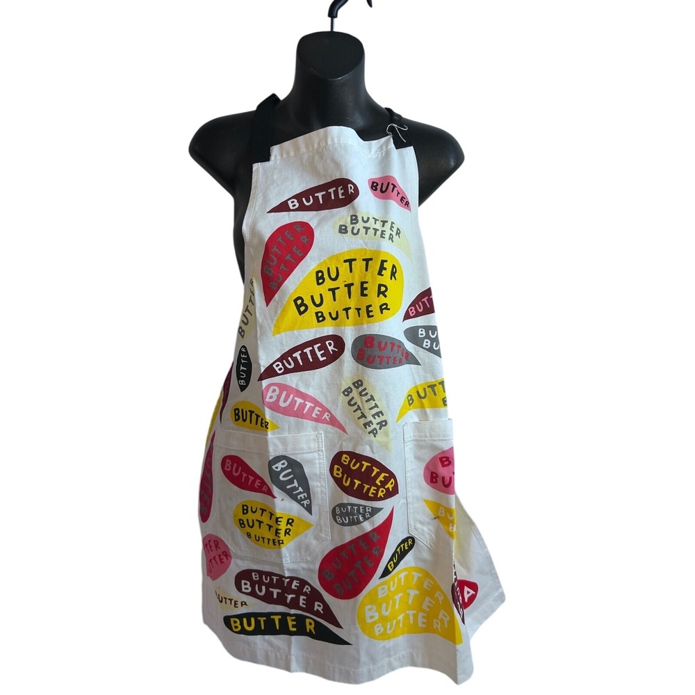 Blue Q Butter Apron OS White Multi Graphic Print Pockets Women